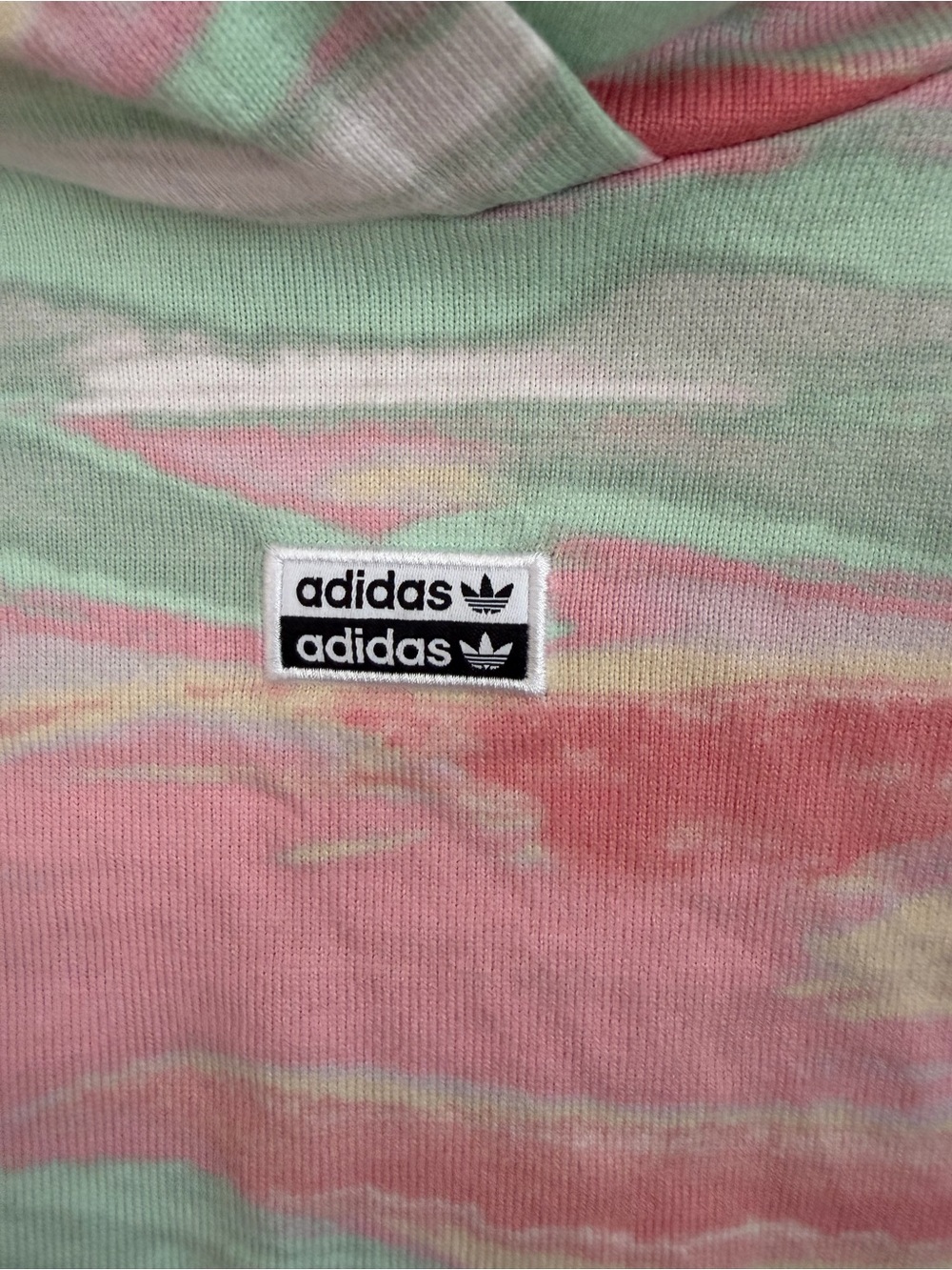 Adidas Watercolor Print Pink Green Pastel Cropped Hoodie Pink Green M Y2K - Picture 3 of 5